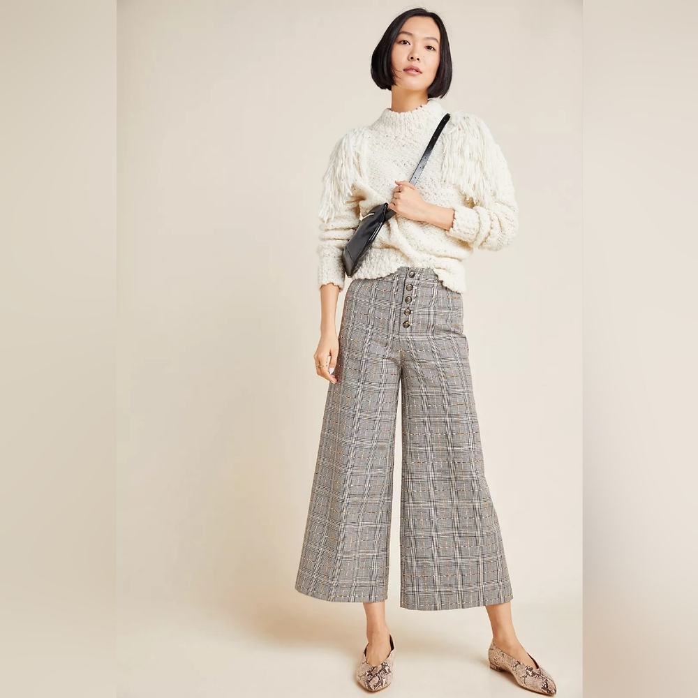 NWT Anthropologie Roma Plaid Chenille Trousers size 6
